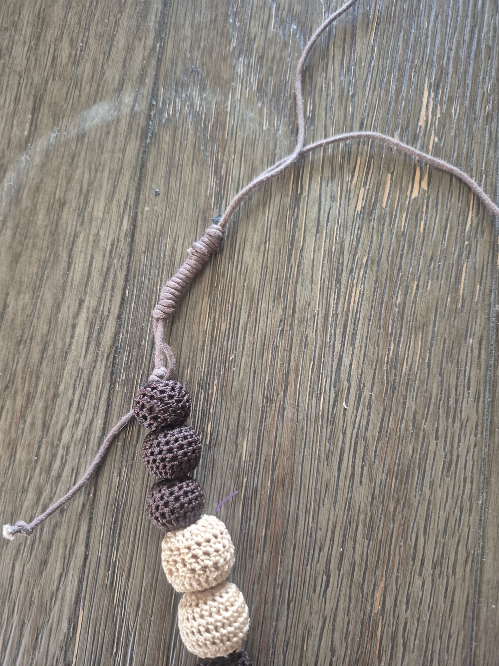 Handmade Boho Crochet Bead Necklace - Cream & Dark Brown - Picture 4 of 5